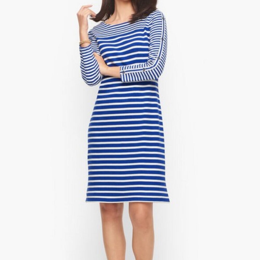 Talbots  Button Detail Shift Dress - Mixed Stripe- size S- new - no tags